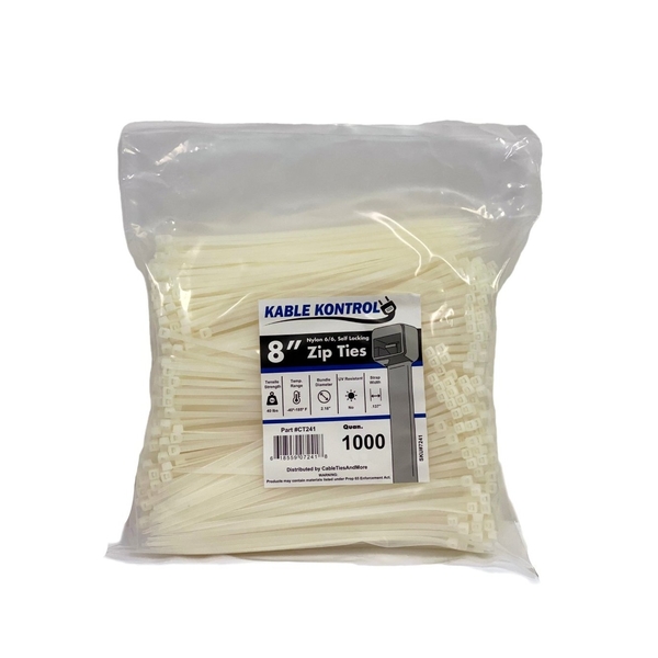 Kable Kontrol Kable Kontrol® Clear Zip Ties - 8" Inch Long - Natural Nylon - 40 Lbs Tensile Strength - 1000 pc Pack CT241